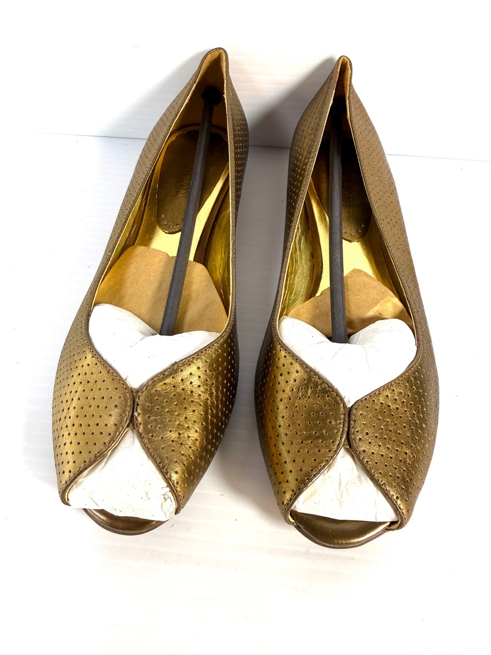 Kenneth Cole Metallic Gold Perforated Peep-Toe Flats